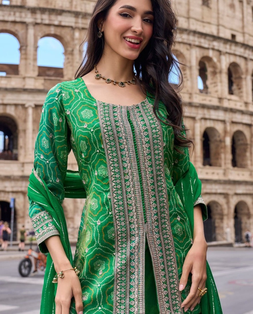 GREEN - Mystical Silk Engagement Readymade Salwar Kameez